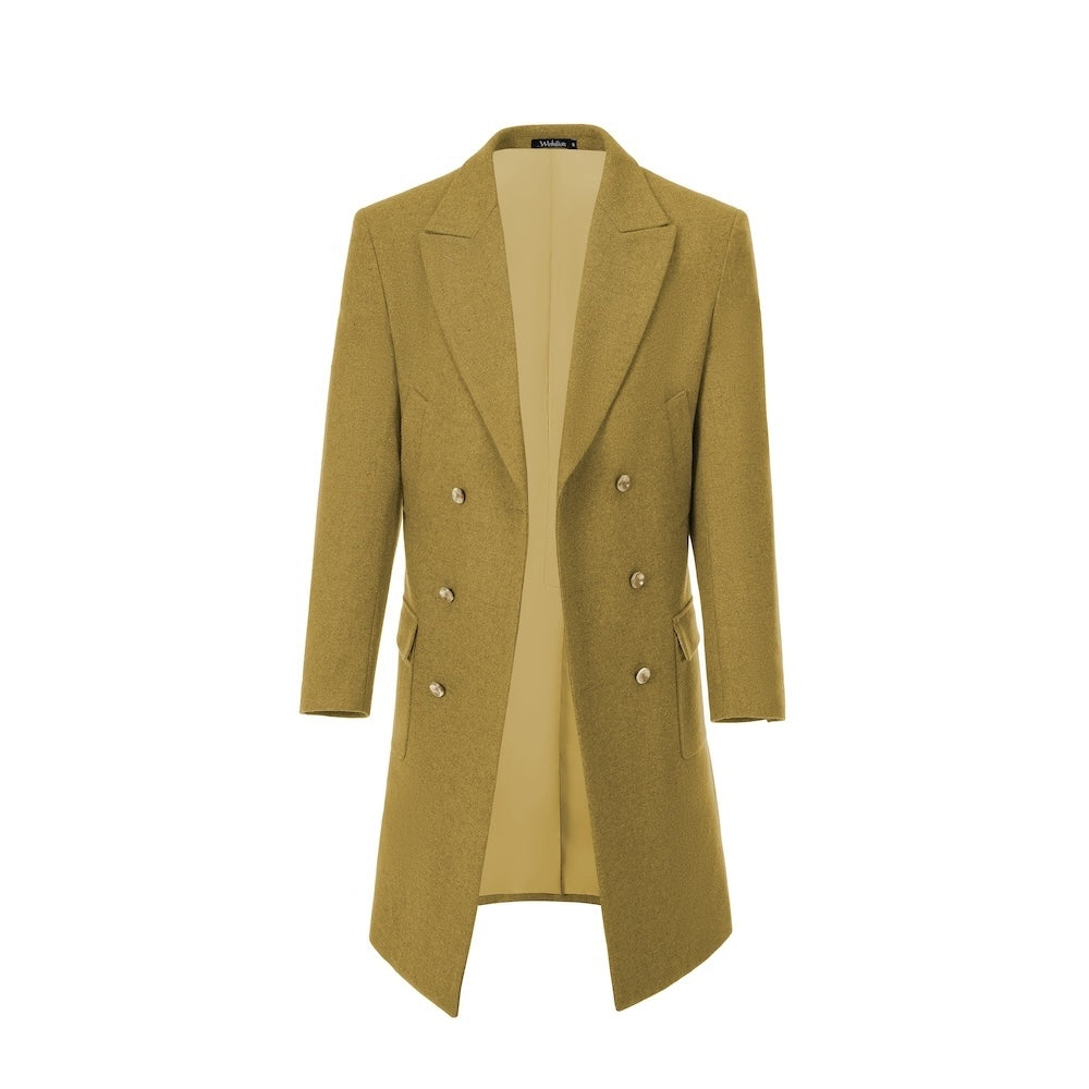 Yellow wool overcoat for men – double-breasted