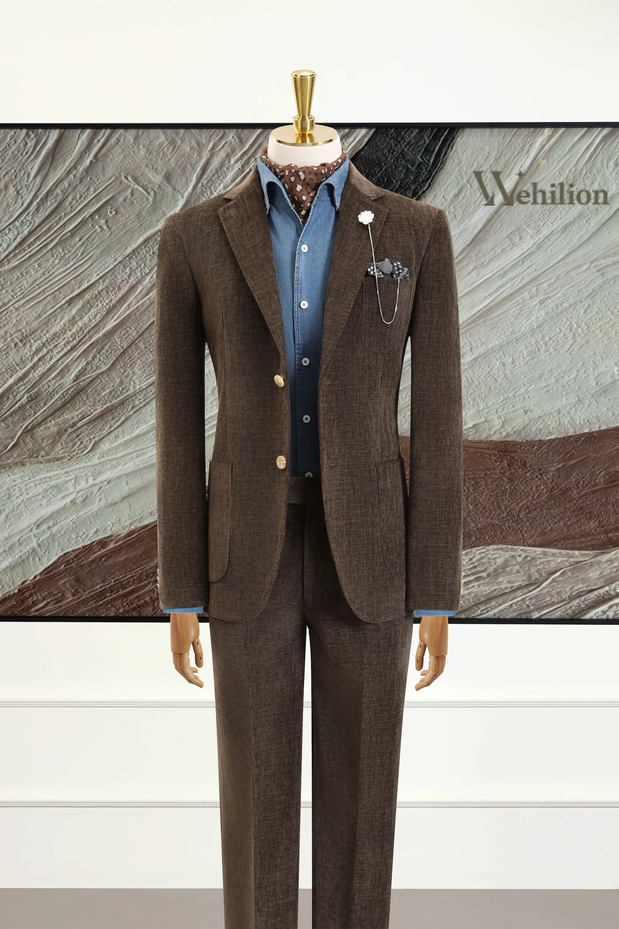 Men's Brown Corduroy 3 Piece Suits