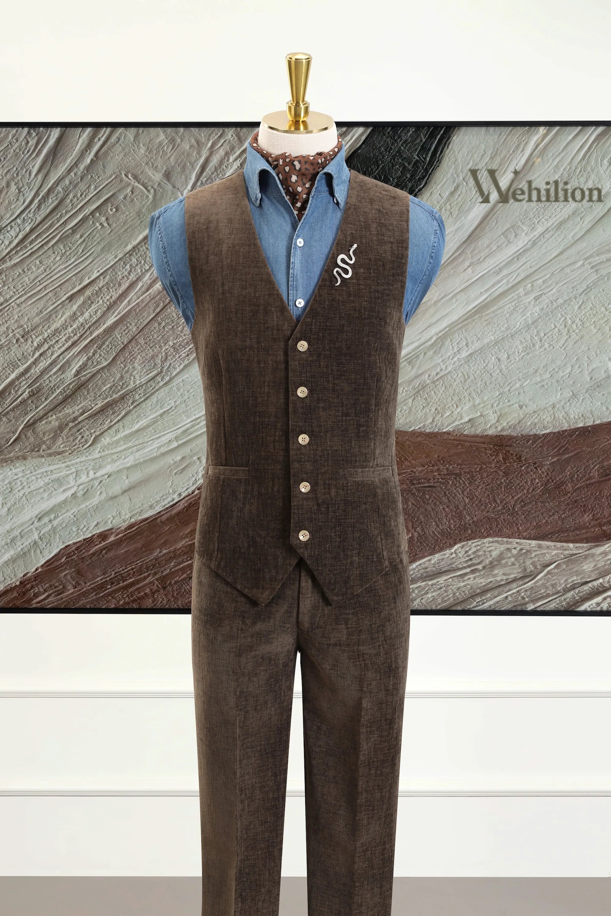 Men's Brown Corduroy 3 Piece Suits