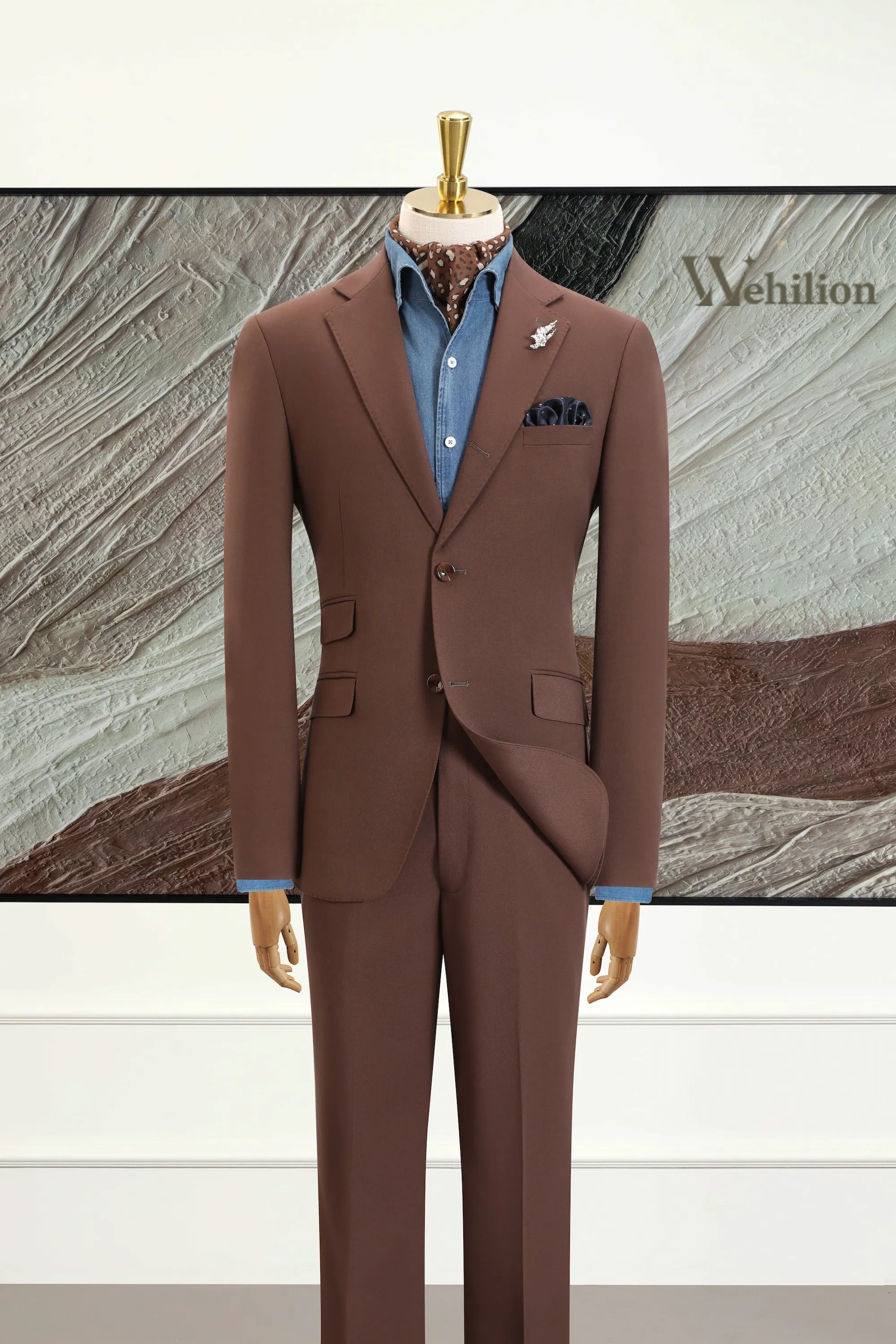 Men's Brown Woolen 3 Piece Suits