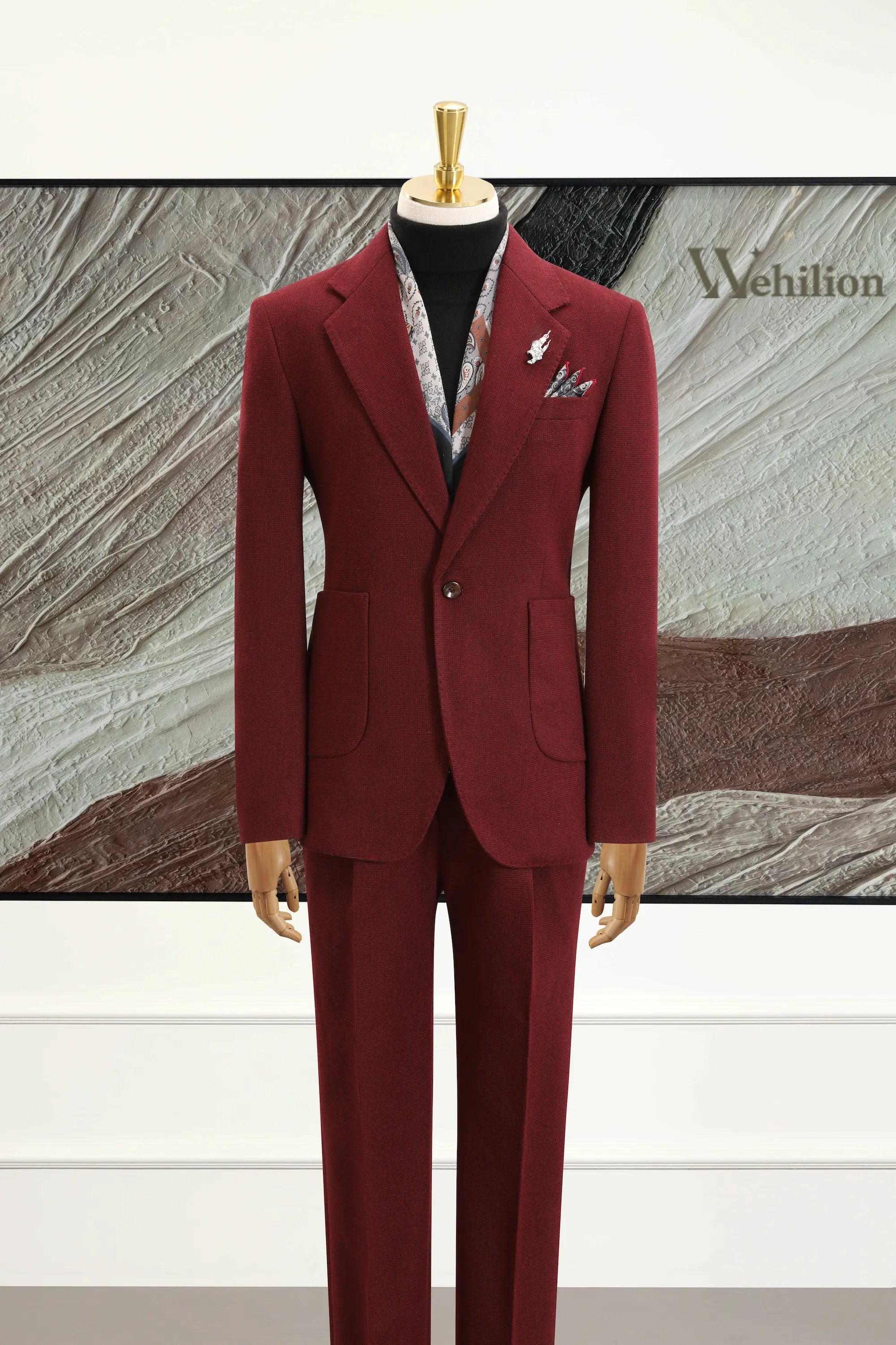 Men's Red Herringbone 2 Piece Suits