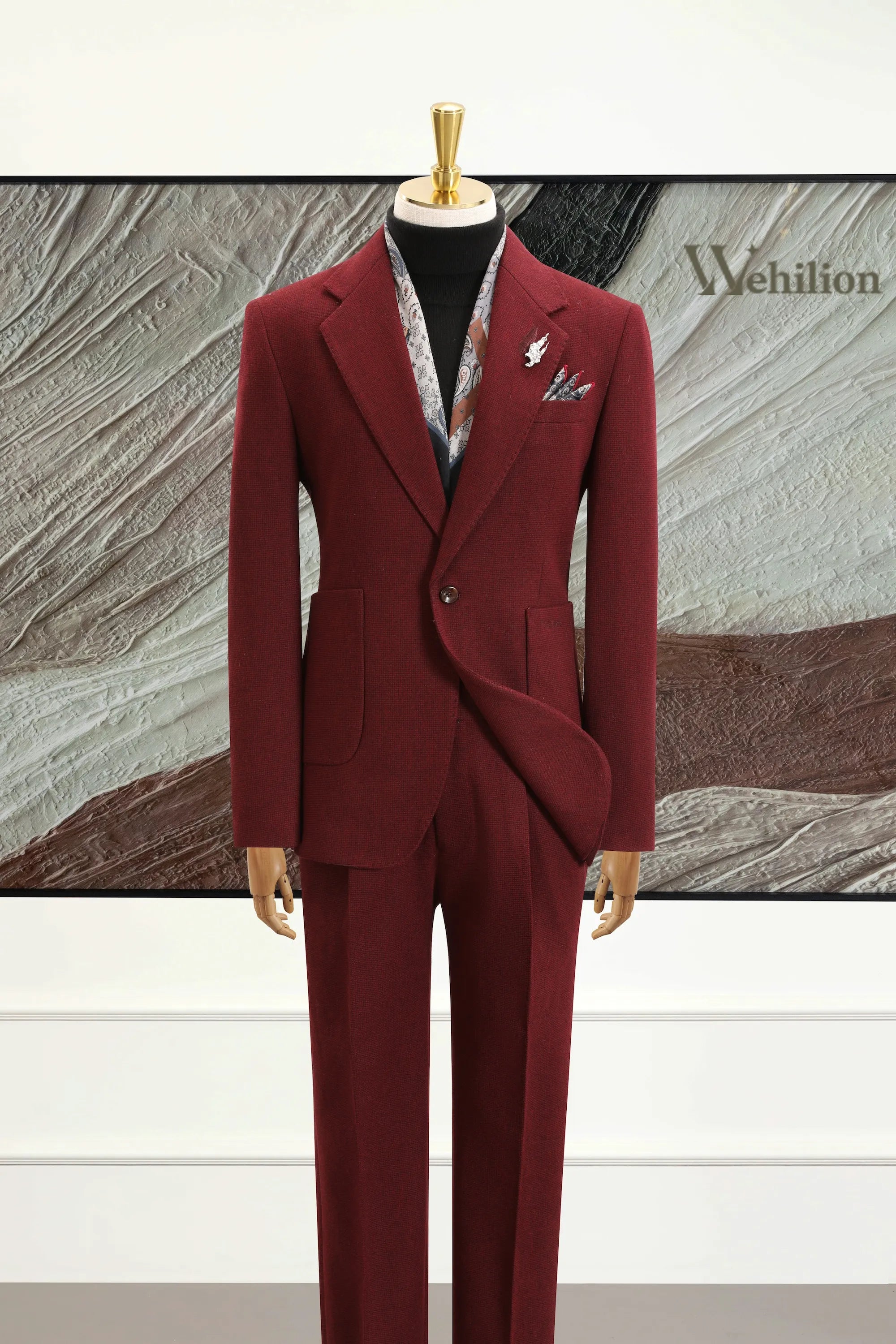Men's Red Herringbone 2 Piece Suits