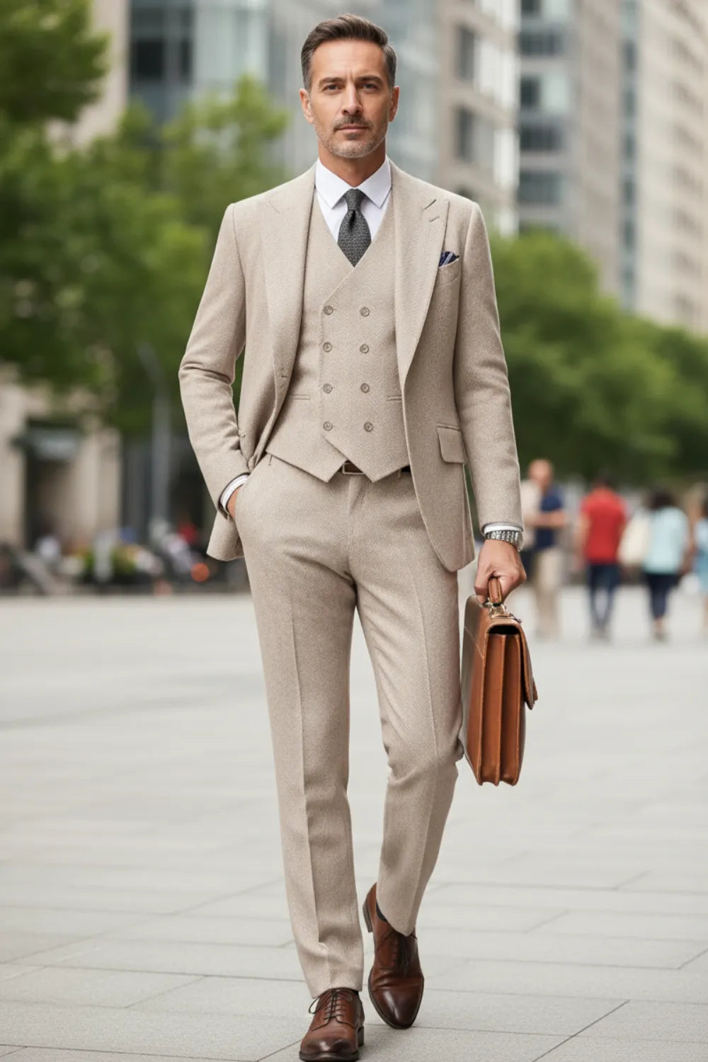 Men's Savile Row Herringbone 3 Piece Suits