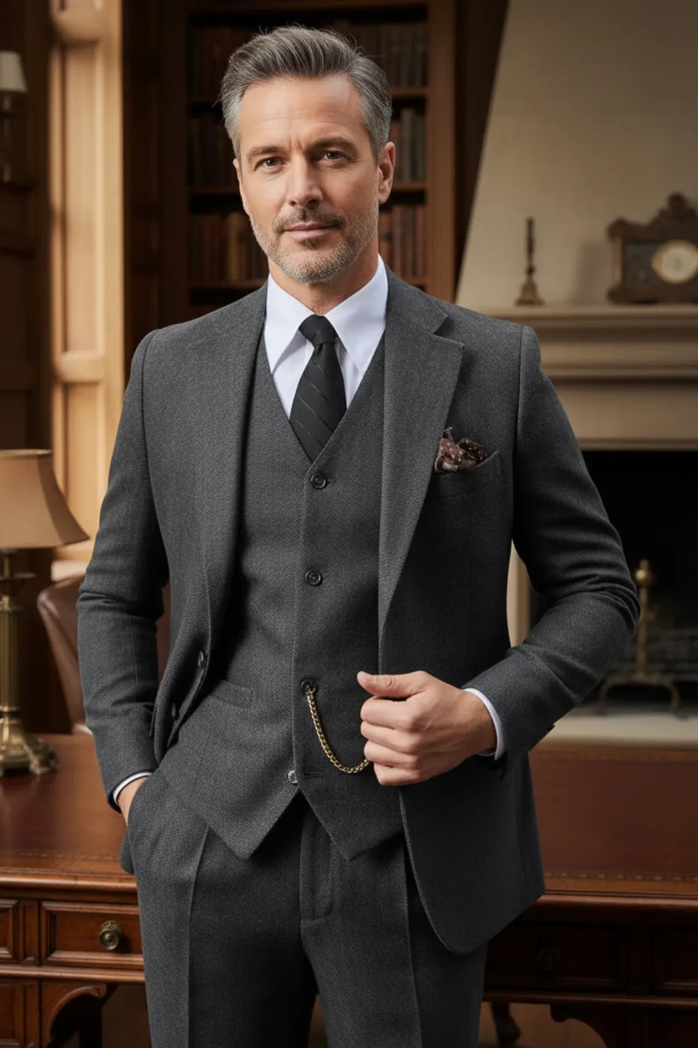 Men's Savile Row Herringbone 3 Piece Suits