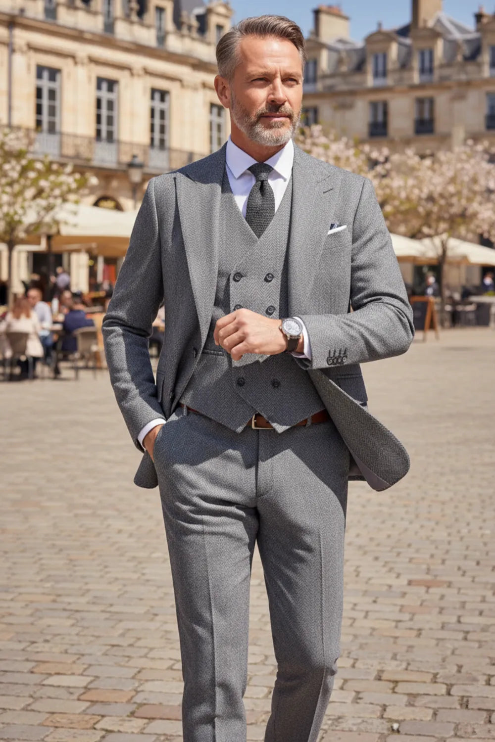 Men's Savile Row Herringbone 3 Piece Suits