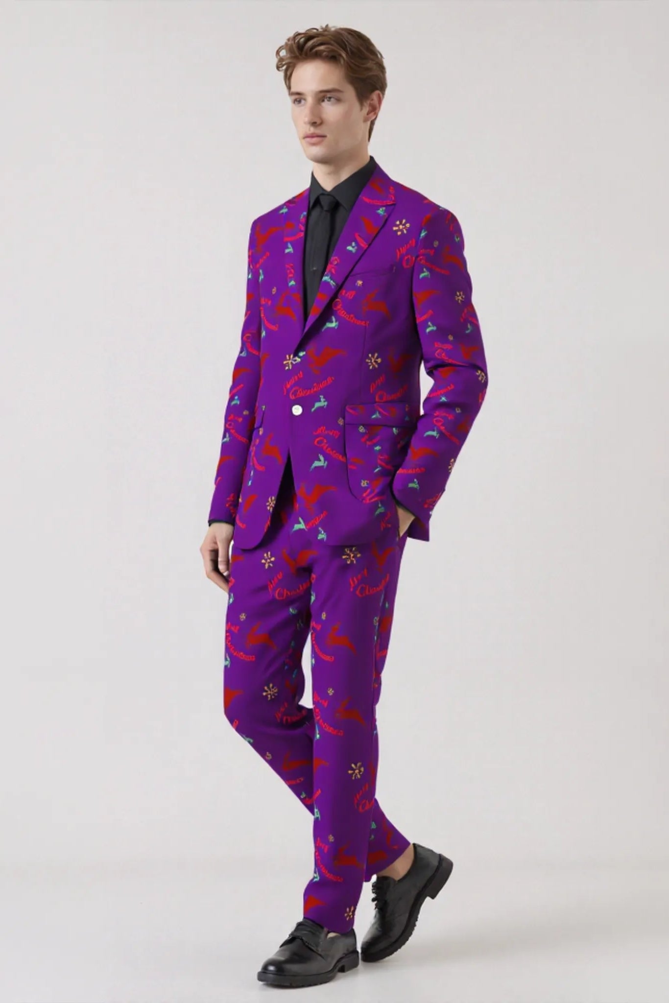 Men's Funny Printed Christmas Eve Party 2 Piece Suit