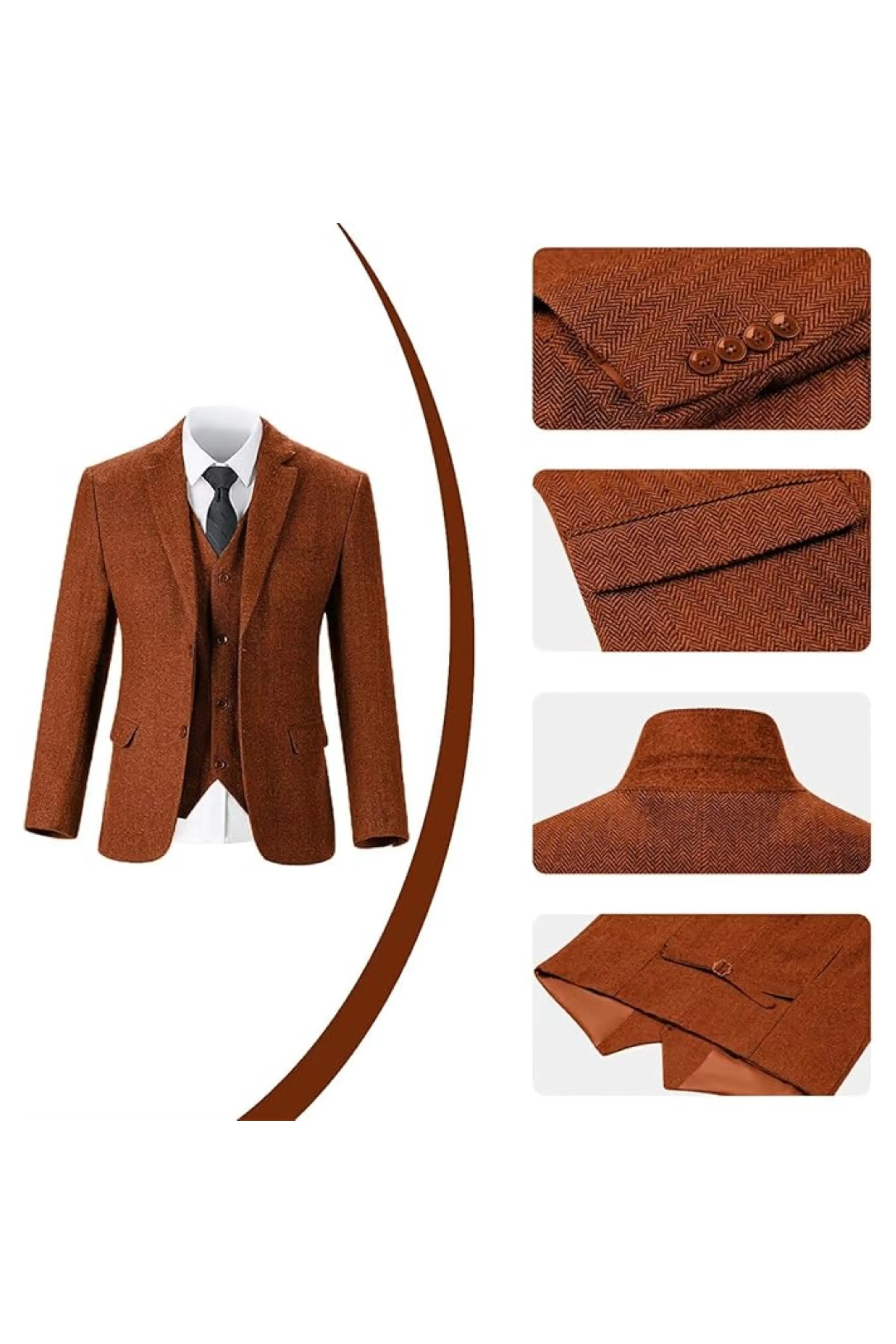 Men's Retro Slim Fit Herringbone 3 Piece Siut - Upgraded Version