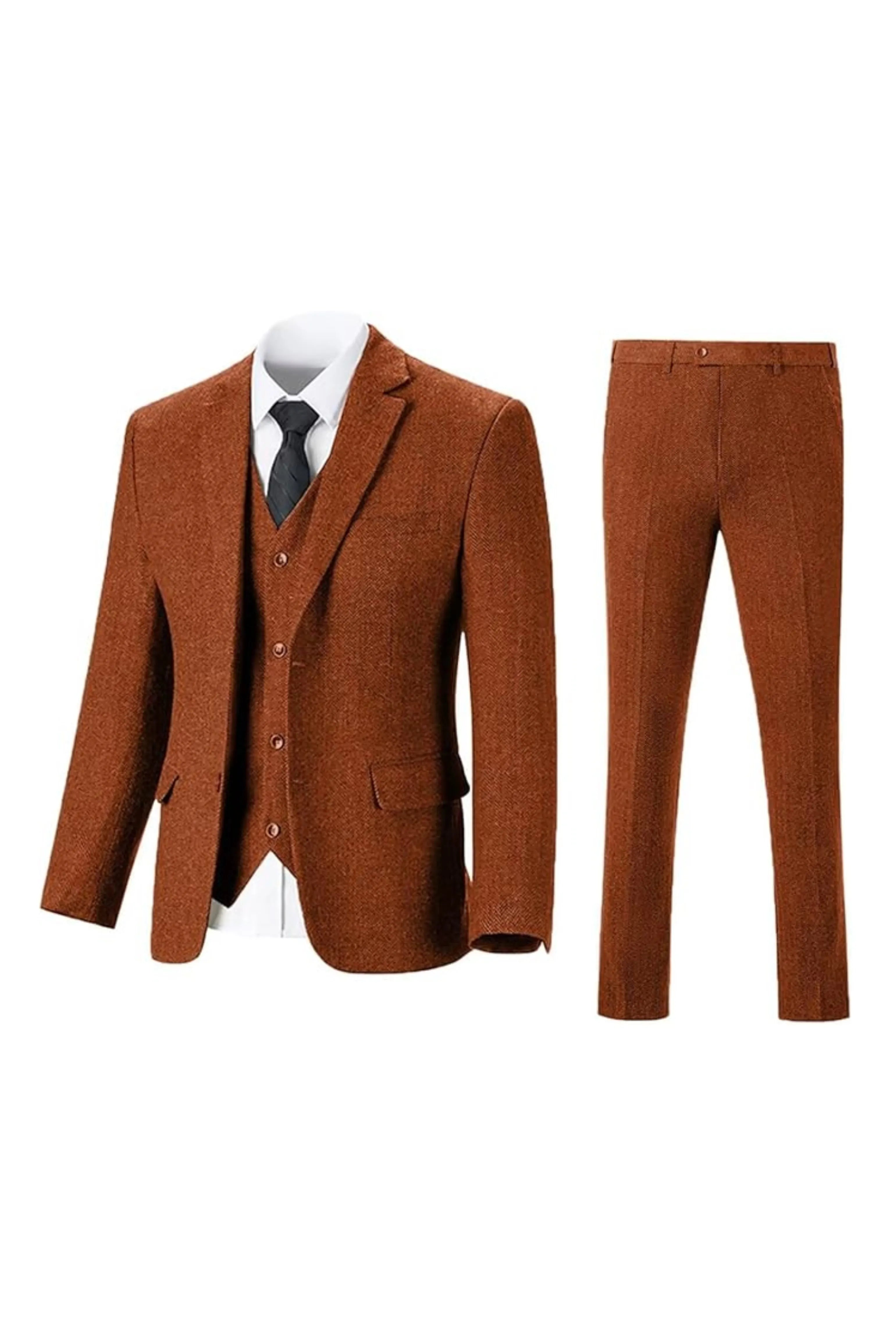 Men's Retro Slim Fit Herringbone 3 Piece Siut - Upgraded Version