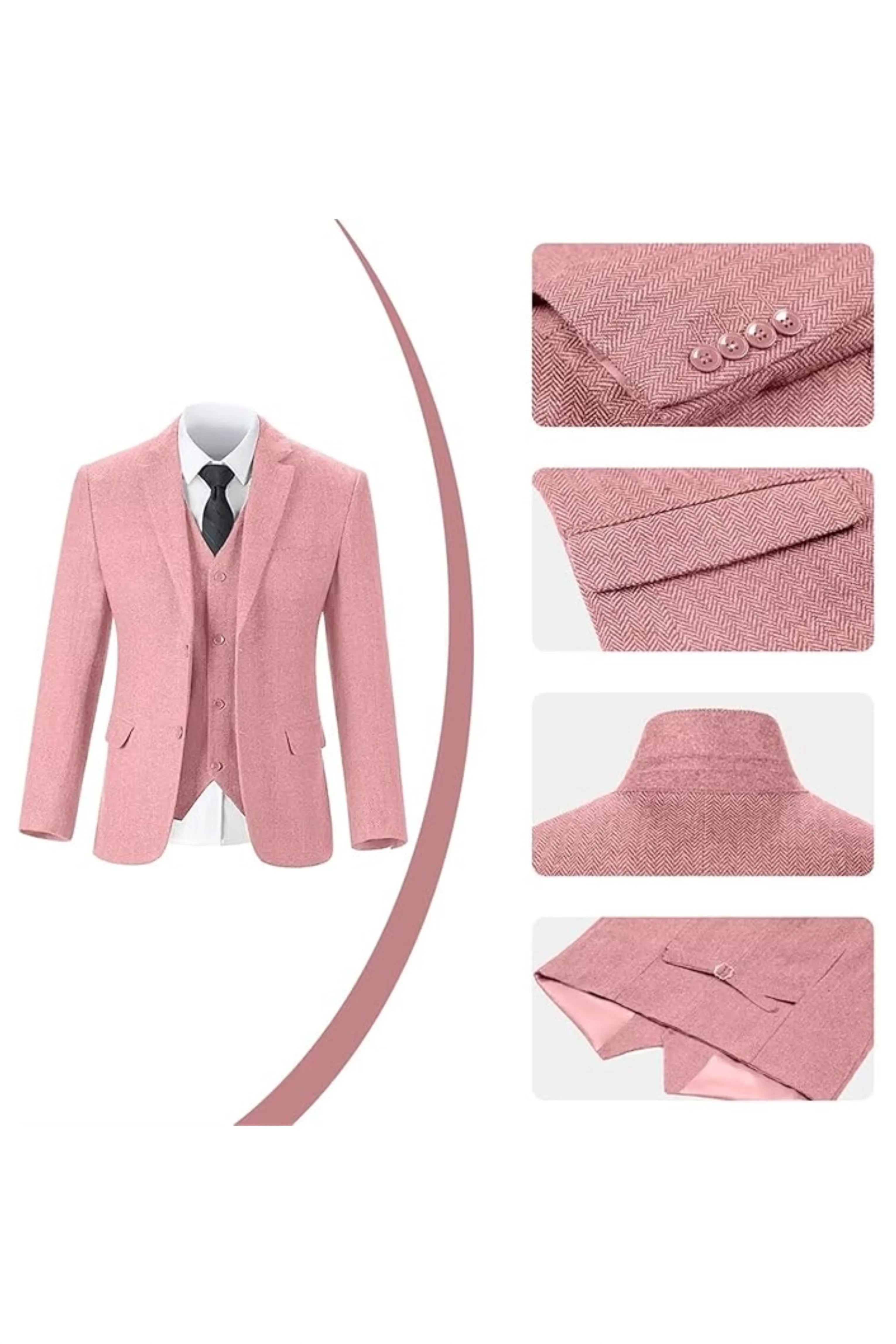 Men's Retro Slim Fit Herringbone 3 Piece Siut - Upgraded Version