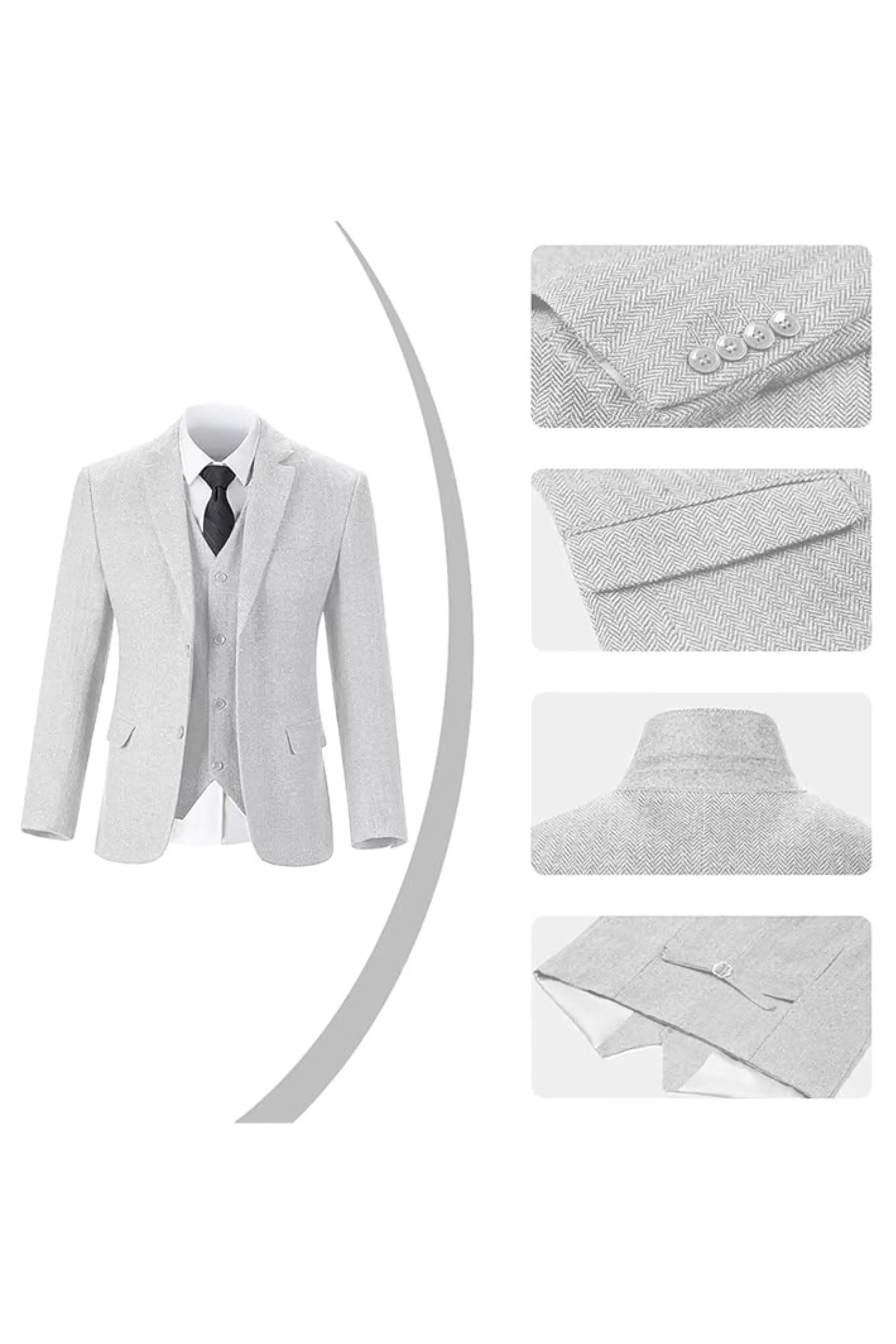 Men's Retro Slim Fit Herringbone 3 Piece Siut - Upgraded Version