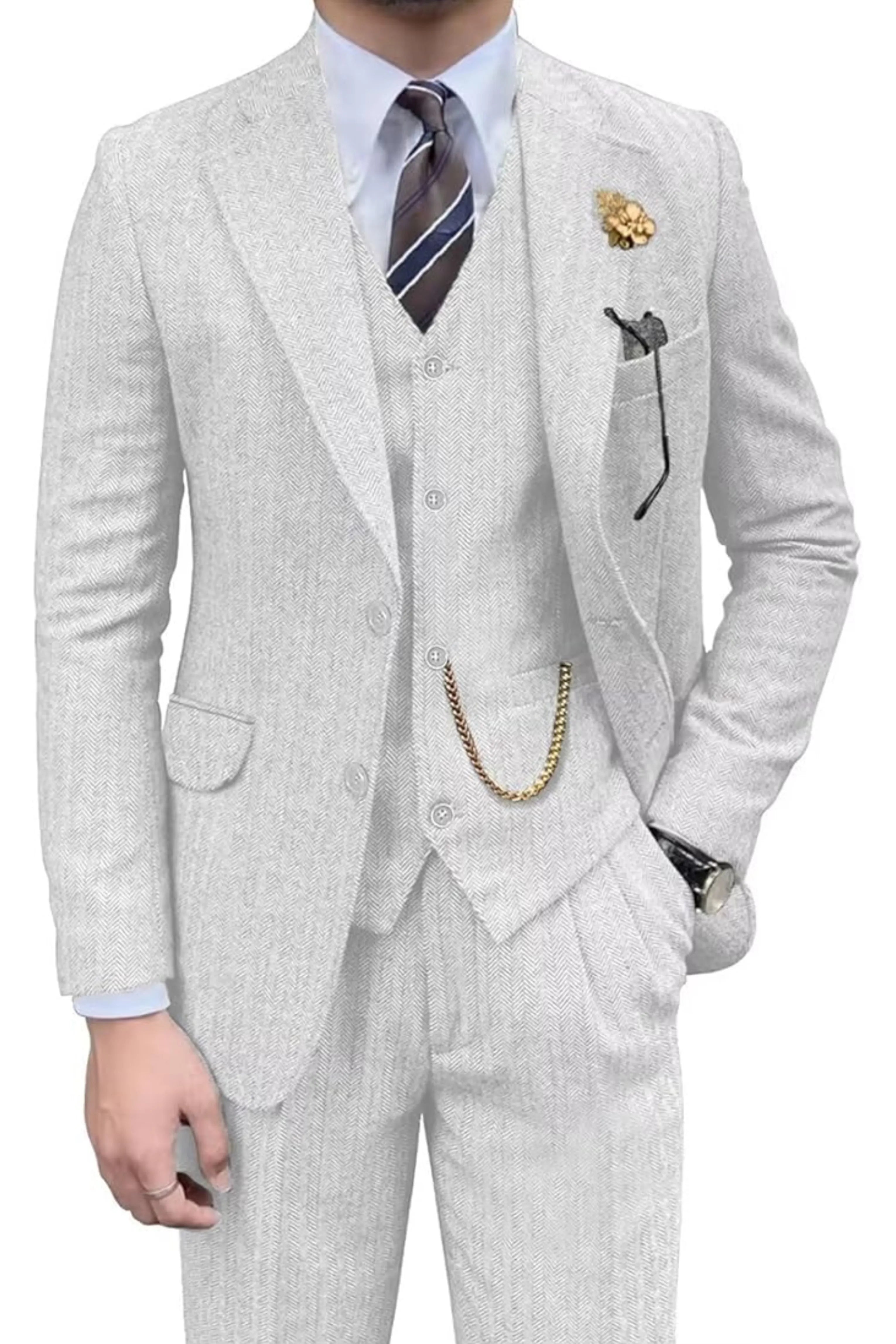 Men's Retro Slim Fit Herringbone 3 Piece Siut - Upgraded Version