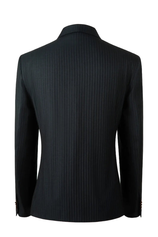 Men's Drak Blue Stripe Peak Lapel Blazer