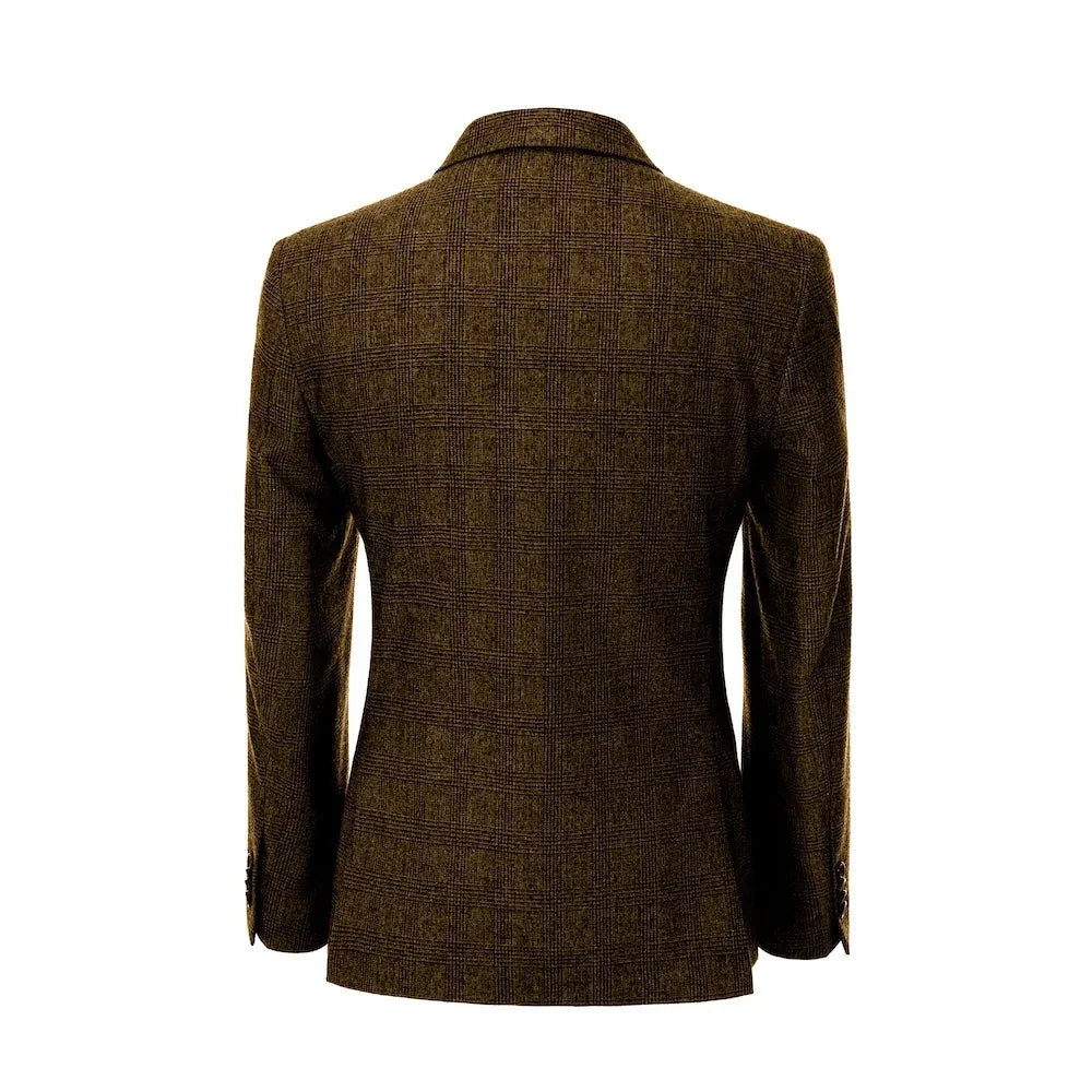 Men's Casual Plaid Wool 2 Piece Suit