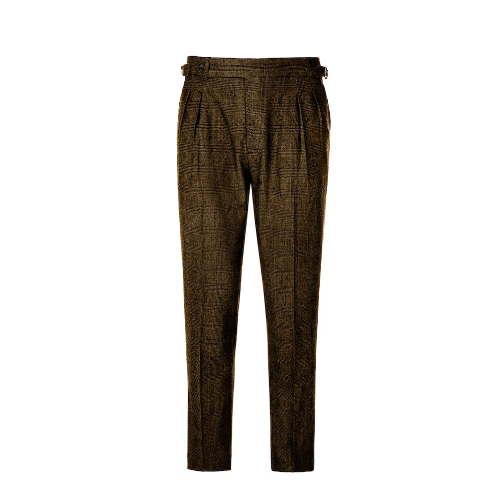 front view of trousers of men's coffee herringbone wool business suit