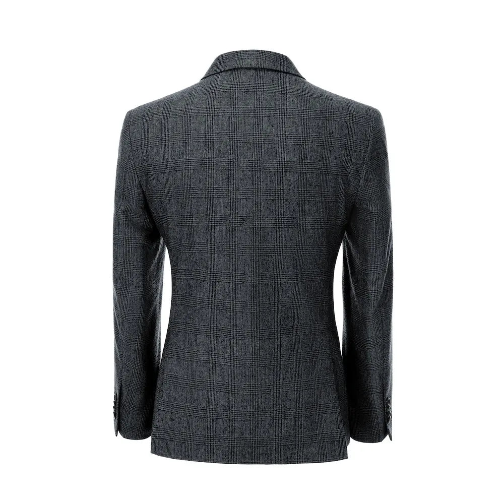 Men's Casual Plaid Wool 2 Piece Suit