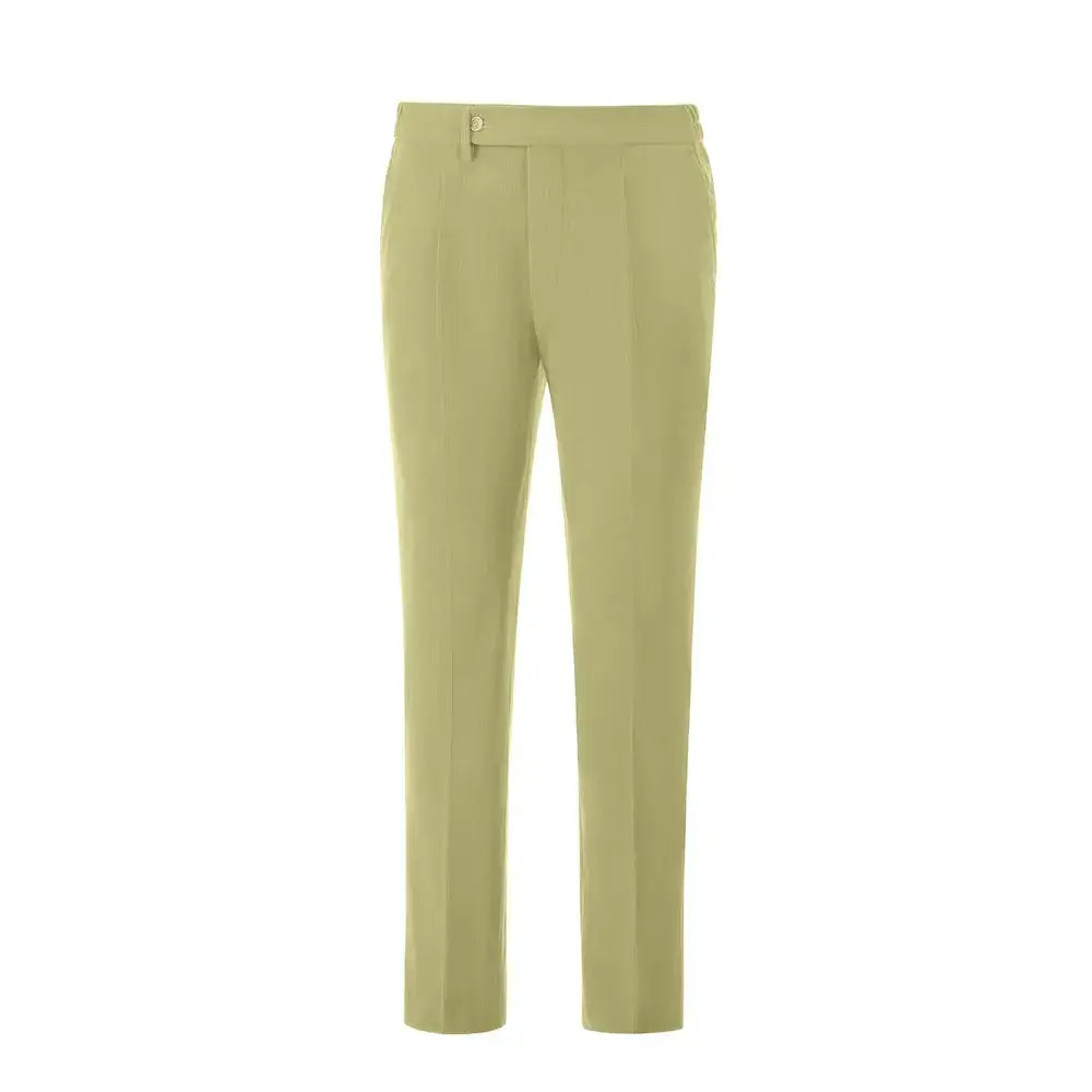 Front view of men's apple green corduroy pants – slim fit with belt loops