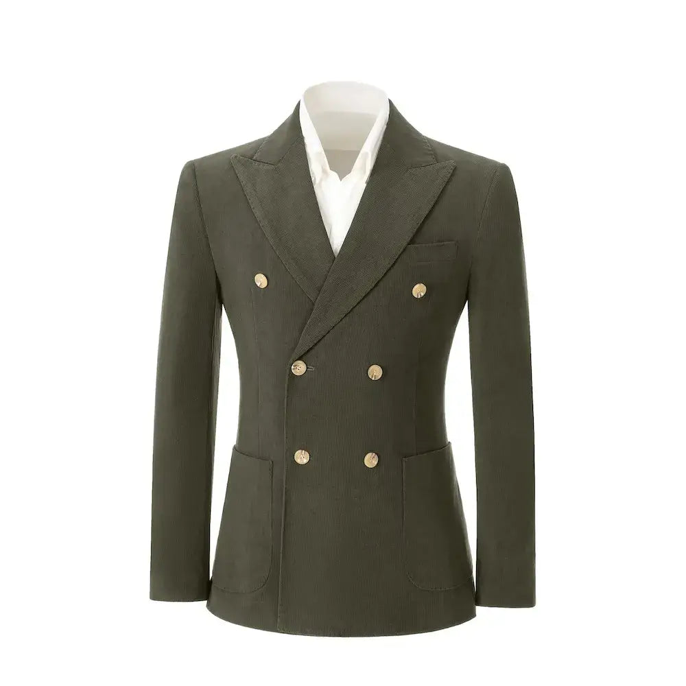 Men's Peak Lapel Double Breasted Corduroy 2 Piece Suit