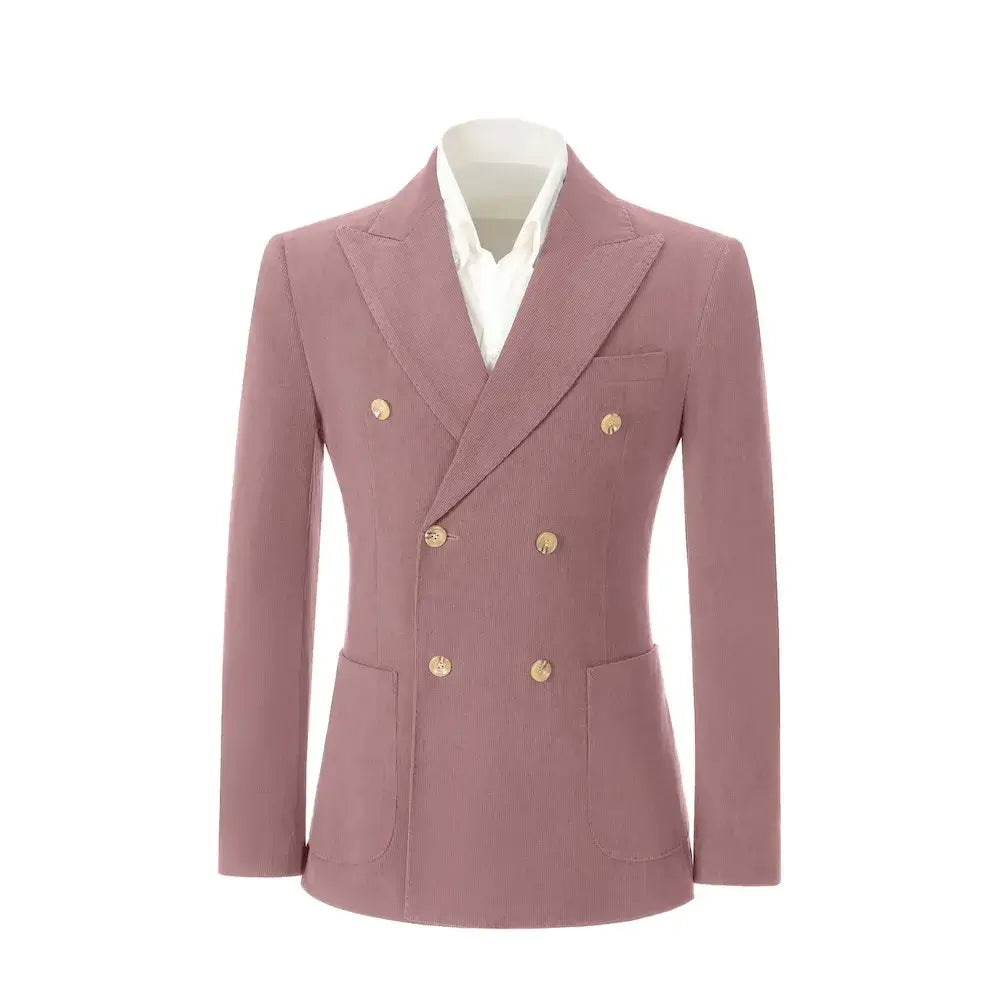 Men's Peak Lapel Double Breasted Corduroy 2 Piece Suit