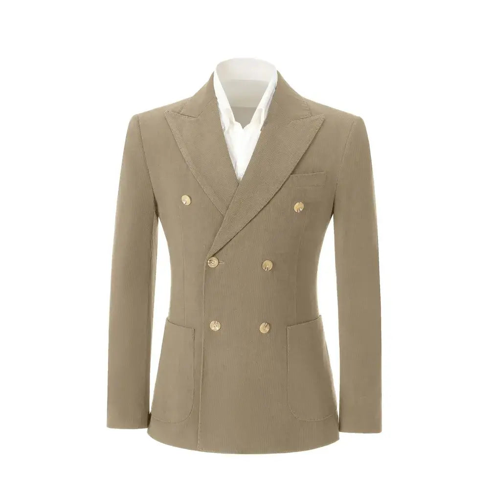 Men's Peak Lapel Double Breasted Corduroy 2 Piece Suit