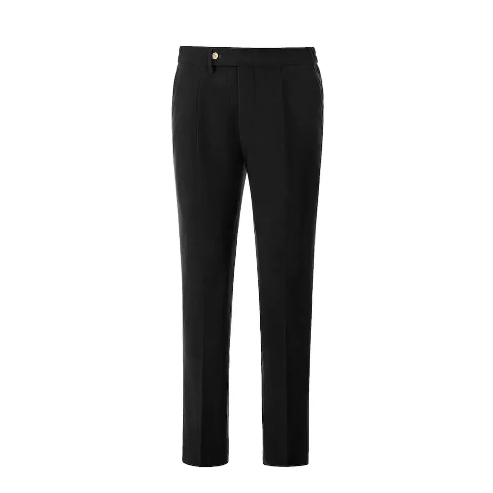 Front view of men's black corduroy pants – slim fit with belt loops