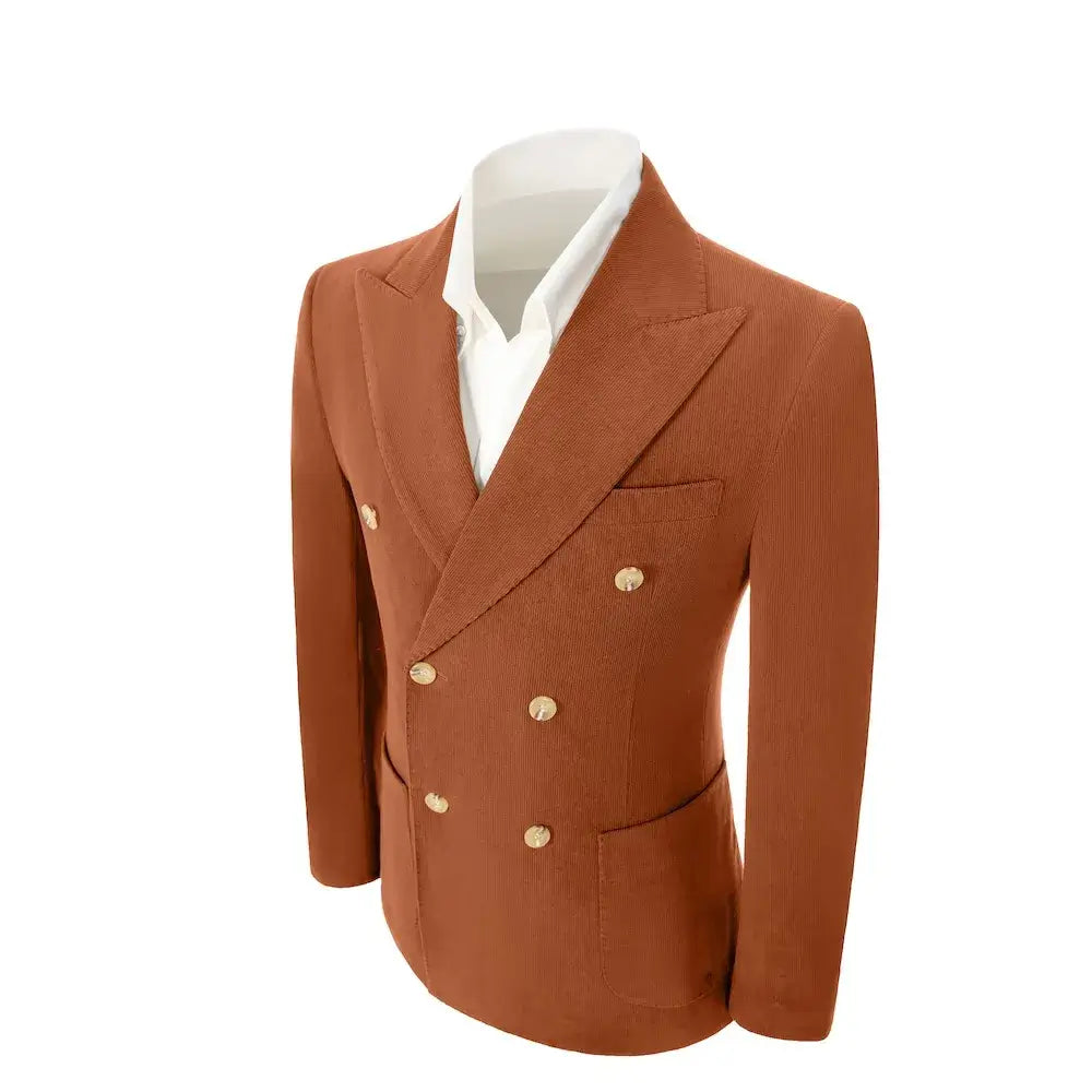 Men's Peak Lapel Double Breasted Corduroy 2 Piece Suit