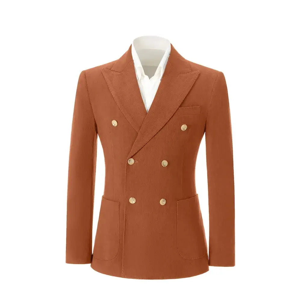 Men's Peak Lapel Double Breasted Corduroy 2 Piece Suit