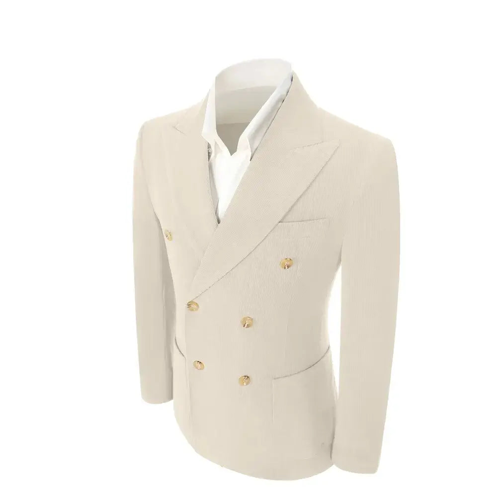 Men's Peak Lapel Double Breasted Corduroy 2 Piece Suit