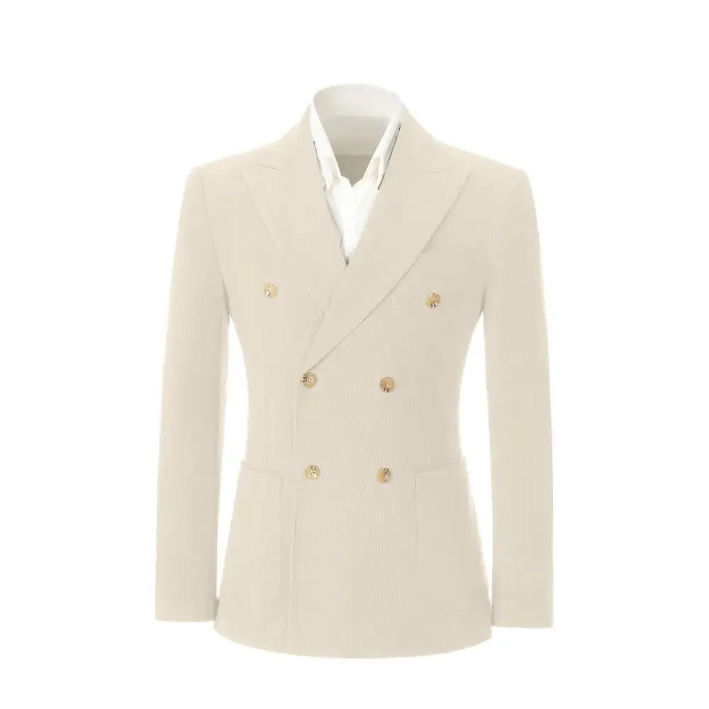 Men's Peak Lapel Double Breasted Corduroy 2 Piece Suit
