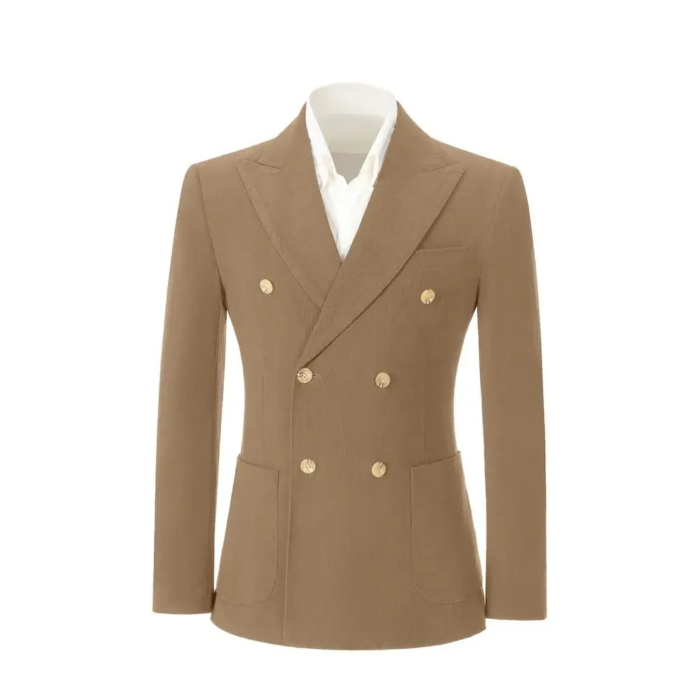 Men's Peak Lapel Double Breasted Corduroy 2 Piece Suit