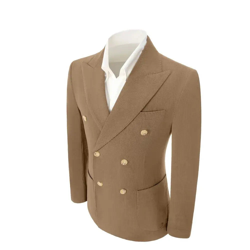 Men's Peak Lapel Double Breasted Corduroy 2 Piece Suit