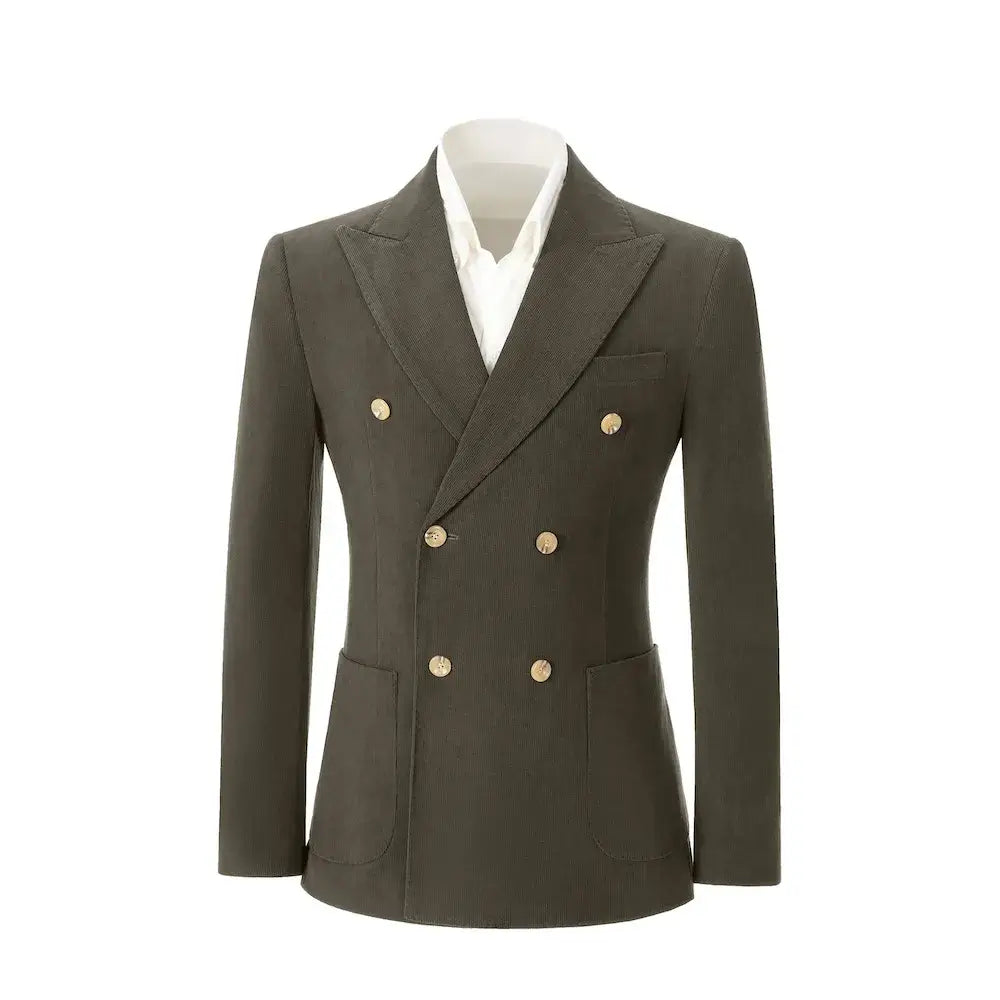 Men's Peak Lapel Double Breasted Corduroy 2 Piece Suit