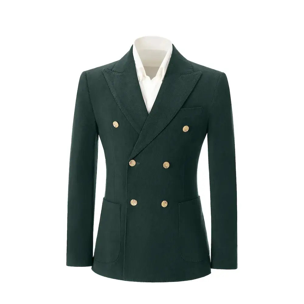 Men's Peak Lapel Double Breasted Corduroy 2 Piece Suit