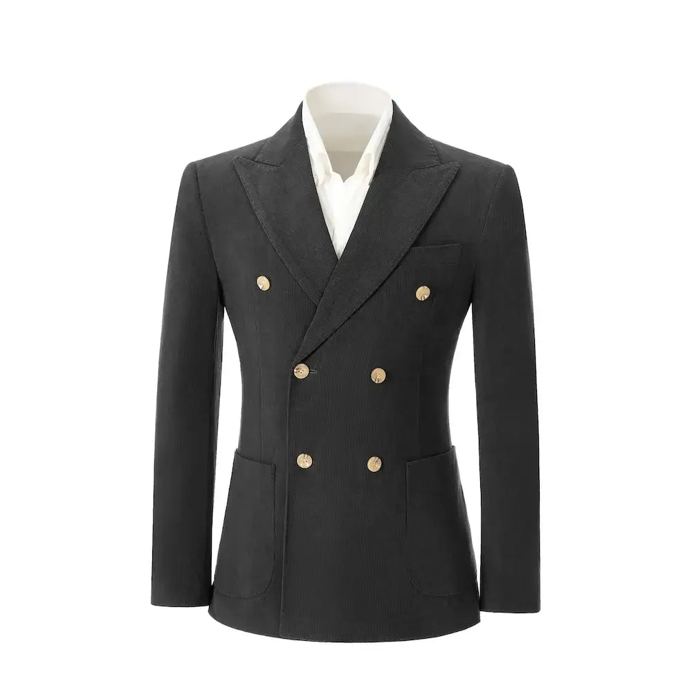 Men's Peak Lapel Double Breasted Corduroy 2 Piece Suit