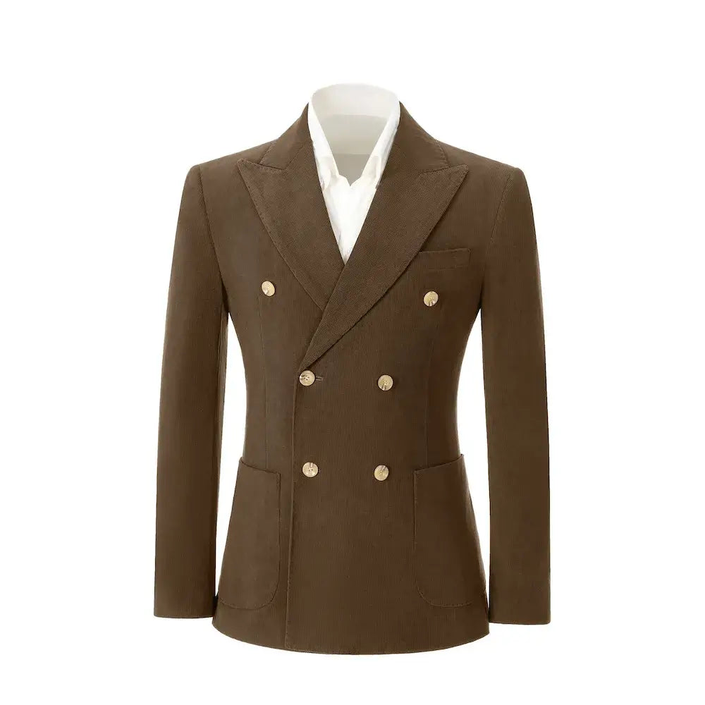 Men's Peak Lapel Double Breasted Corduroy 2 Piece Suit