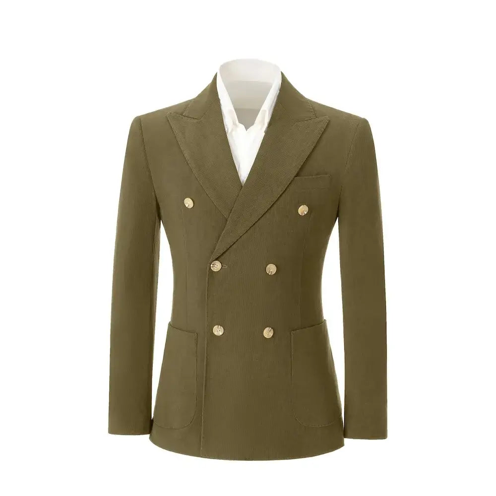 Men's Peak Lapel Double Breasted Corduroy 2 Piece Suit