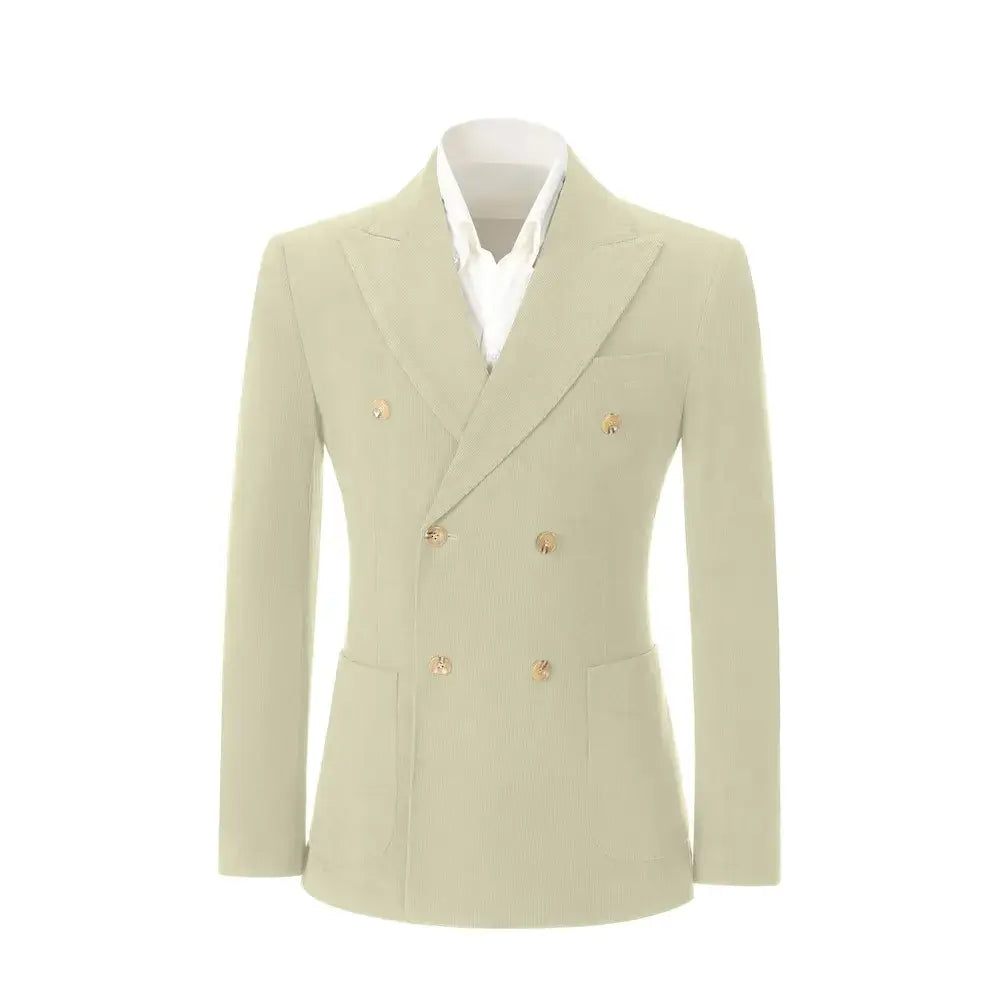 Men's Peak Lapel Double Breasted Corduroy 2 Piece Suit