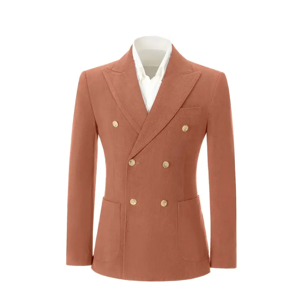 Men's Peak Lapel Double Breasted Corduroy 2 Piece Suit