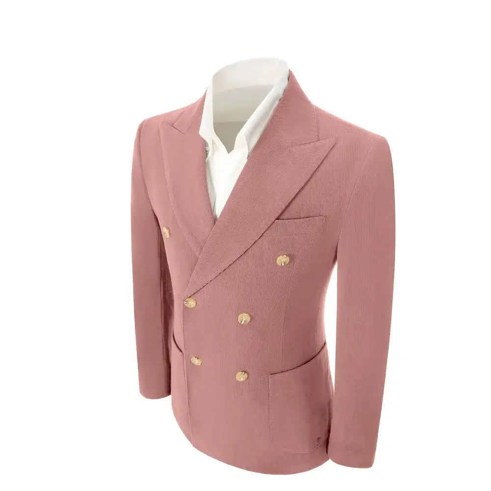Men's Peak Lapel Double Breasted Corduroy 2 Piece Suit