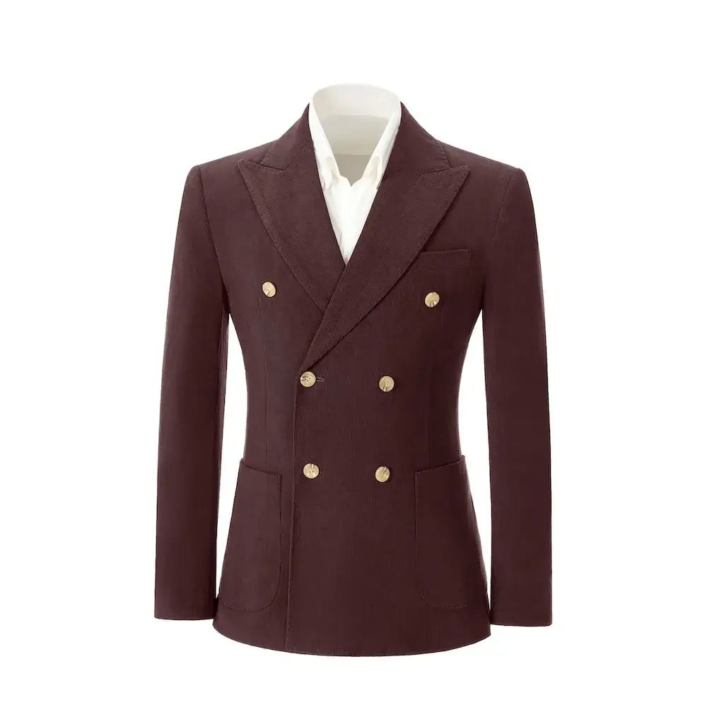 Men's Peak Lapel Double Breasted Corduroy 2 Piece Suit