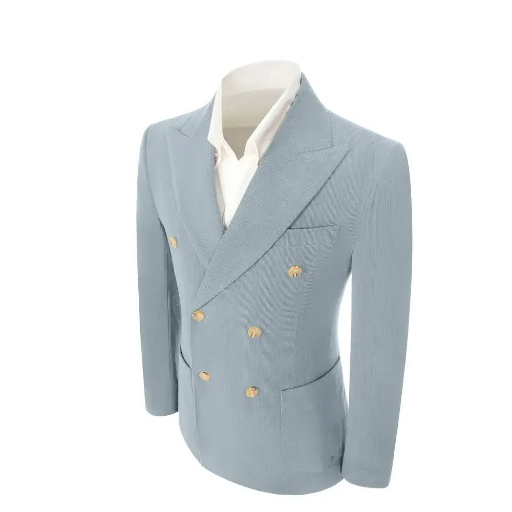 Men's Peak Lapel Double Breasted Corduroy 2 Piece Suit
