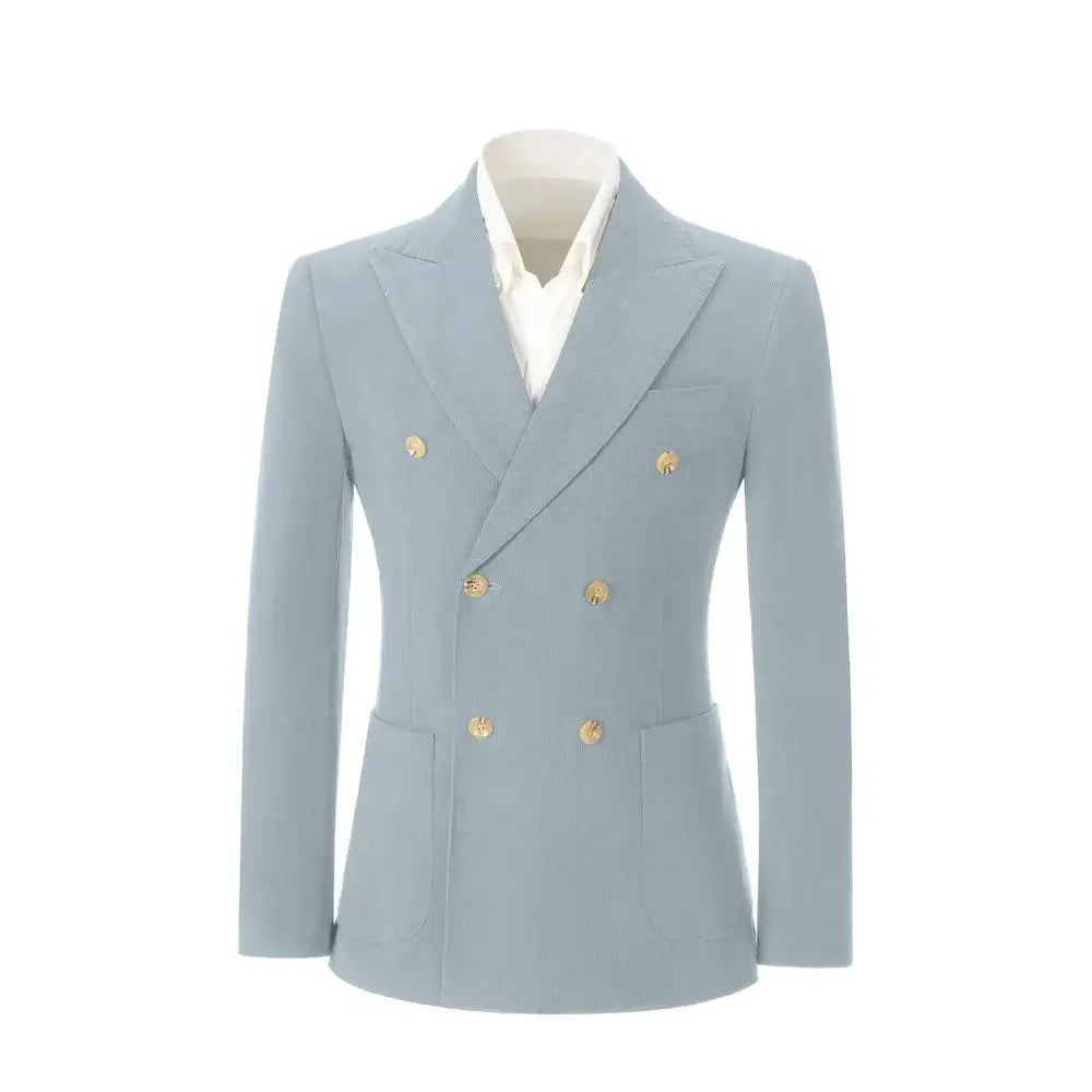 Men's Peak Lapel Double Breasted Corduroy 2 Piece Suit