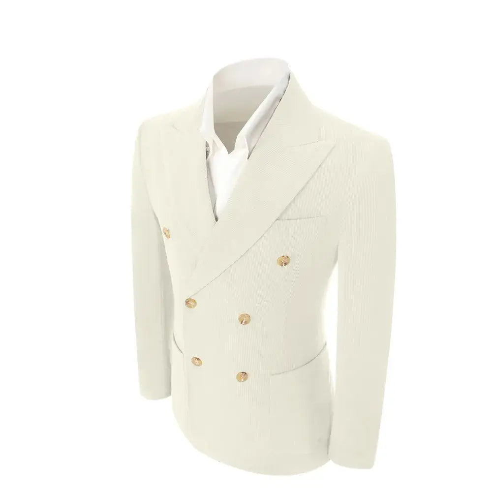 Men's Peak Lapel Double Breasted Corduroy 2 Piece Suit