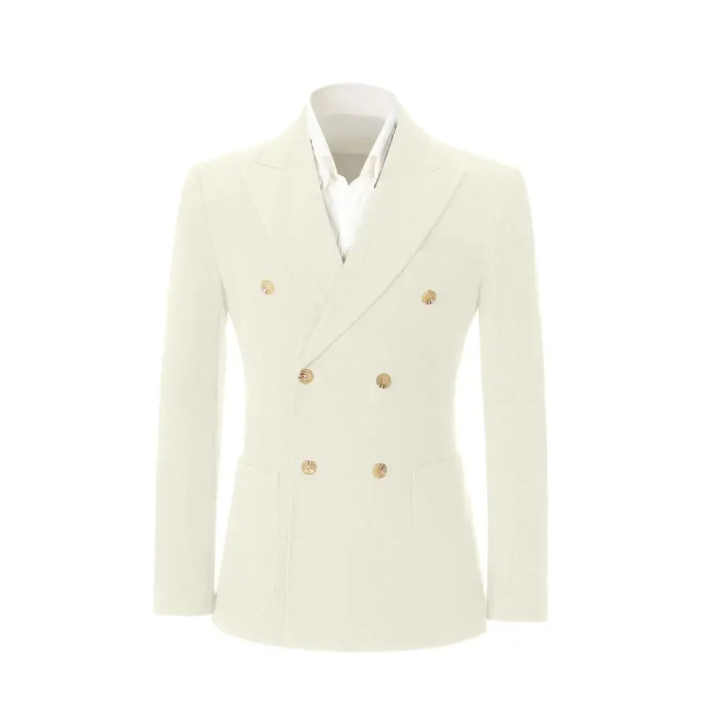 Men's Peak Lapel Double Breasted Corduroy 2 Piece Suit