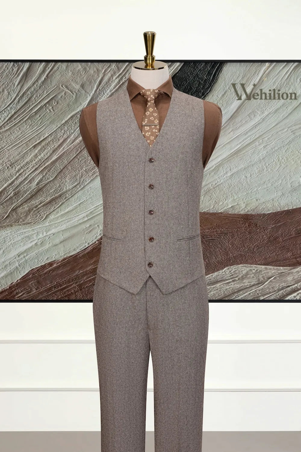 Men's Brown Wool Blend 3 Piece Suit