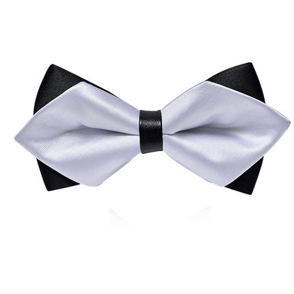 Boys White and Black Bow Tie | Pre-Tied Double Layer Adjustable Tie for Tuxedos & Communion